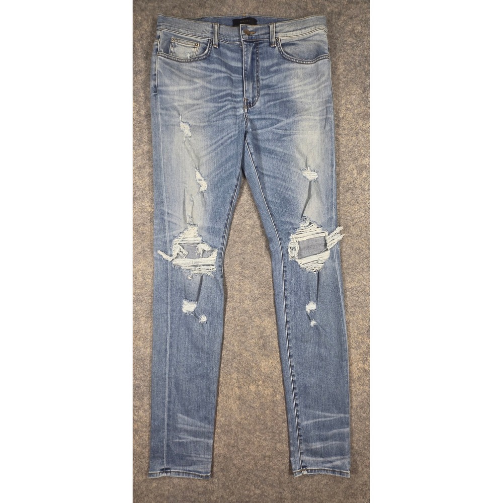 Amiri Mens Distressed Skinny Jeans Light Wash Blue Size 36 x 34 Made in USA